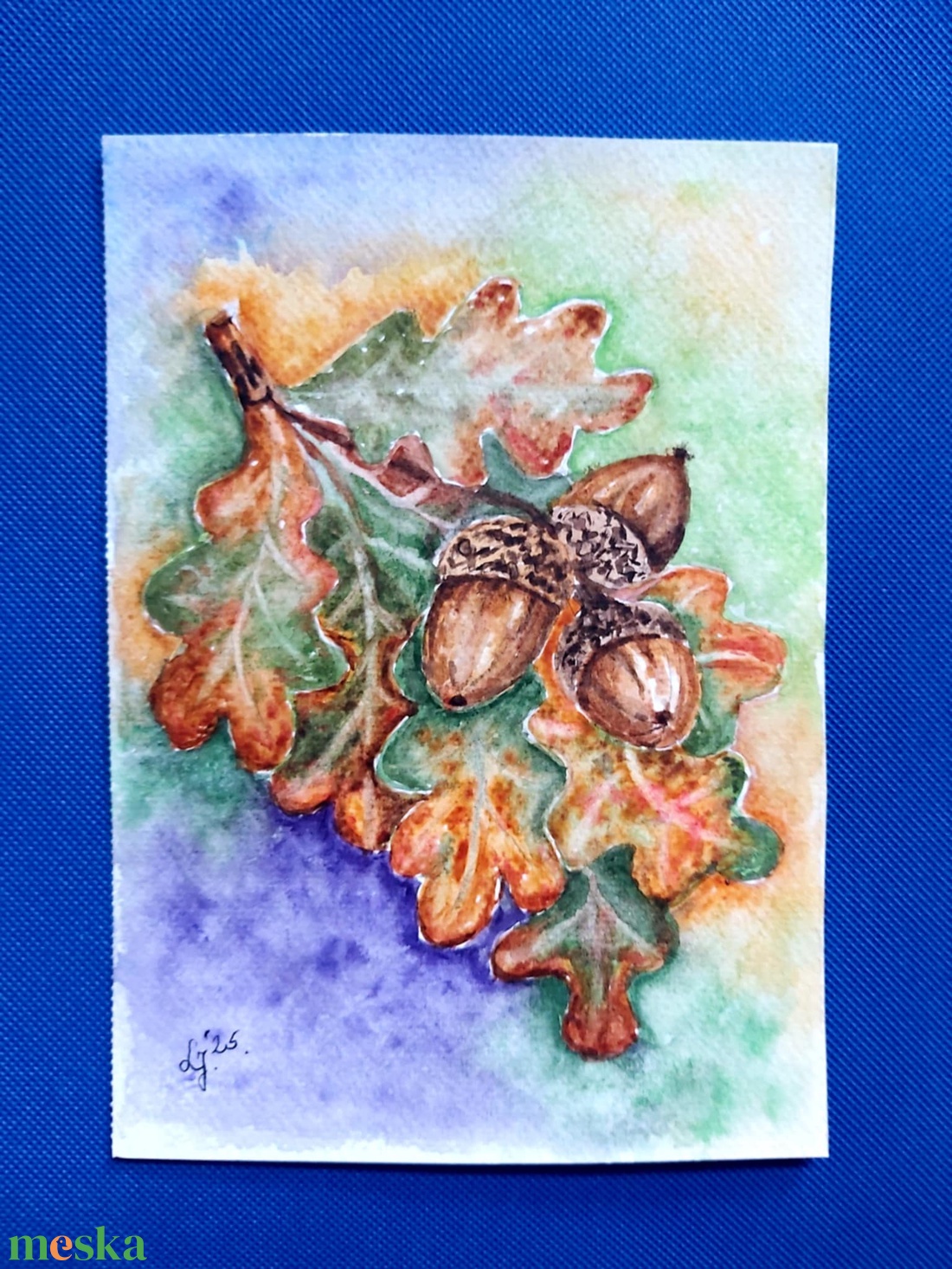 Őszi tölgyág - művészet - festmény - akvarell - Meska.hu