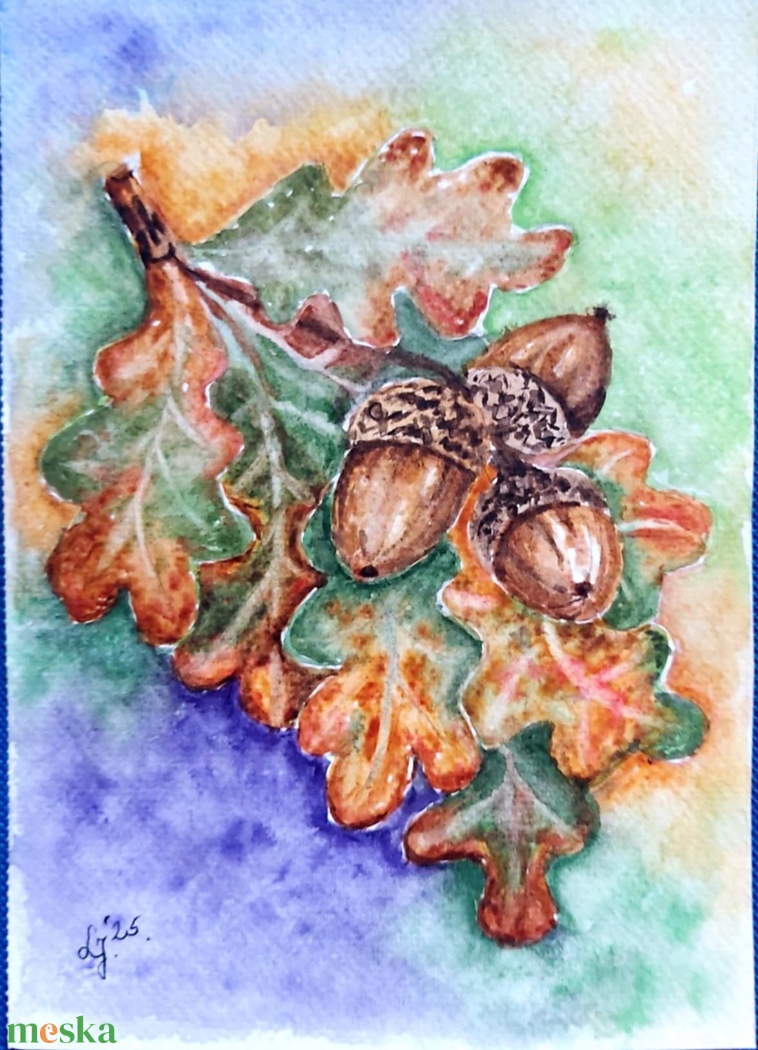 Őszi tölgyág - művészet - festmény - akvarell - Meska.hu