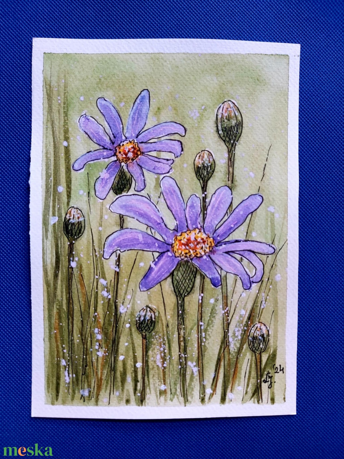 Kék virágok  - művészet - festmény - akvarell - Meska.hu
