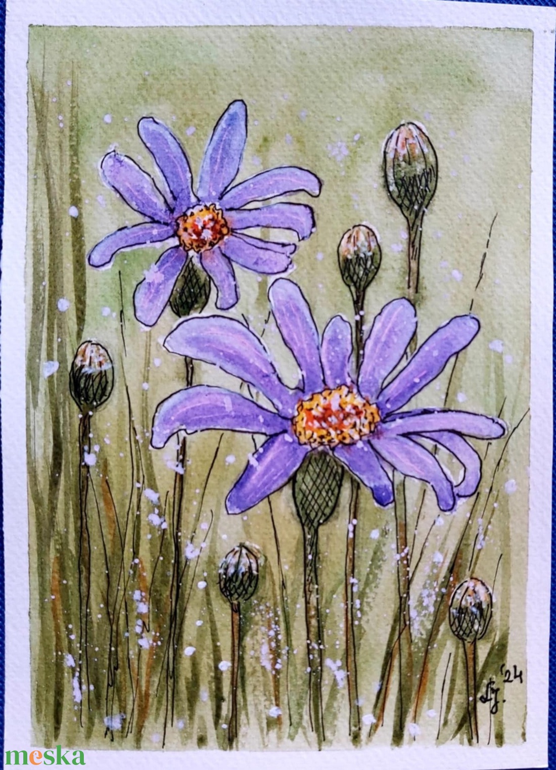 Kék virágok  - művészet - festmény - akvarell - Meska.hu