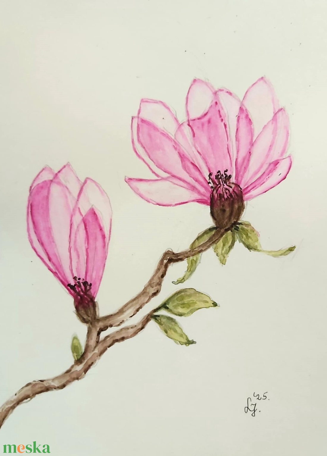 Magnólia akvarell - művészet - festmény - akvarell - Meska.hu