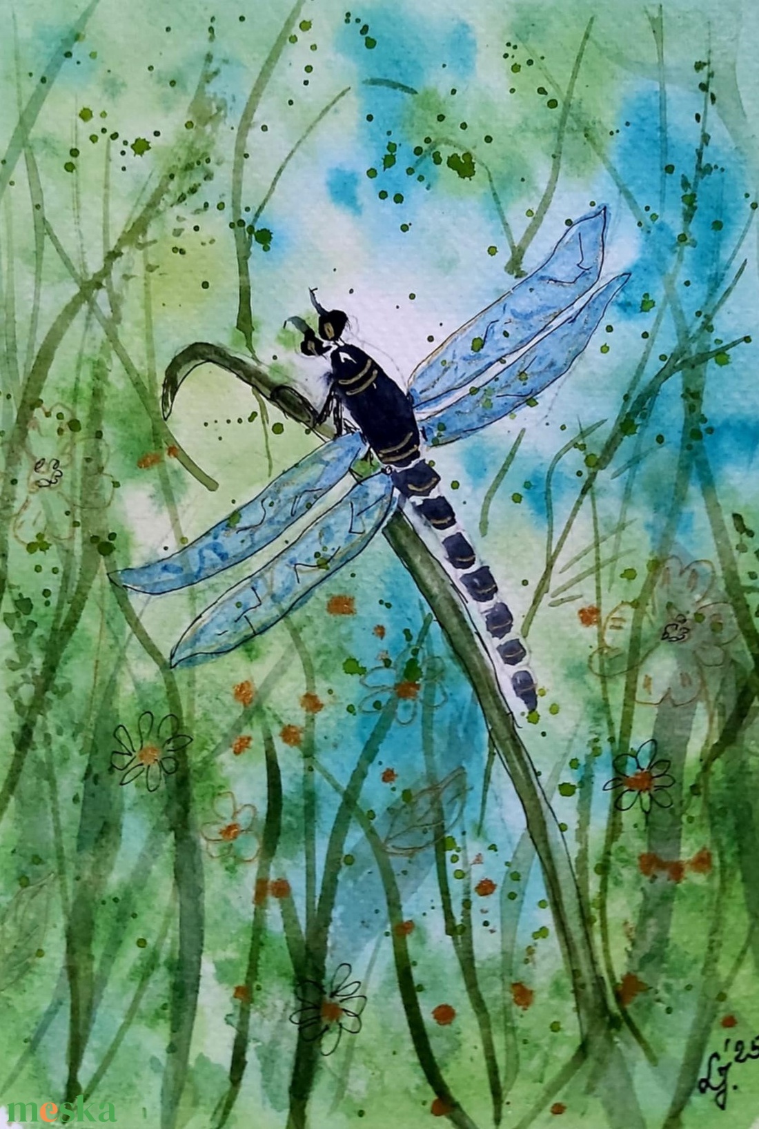 Szitakötő akvarell  - művészet - festmény - akvarell - Meska.hu