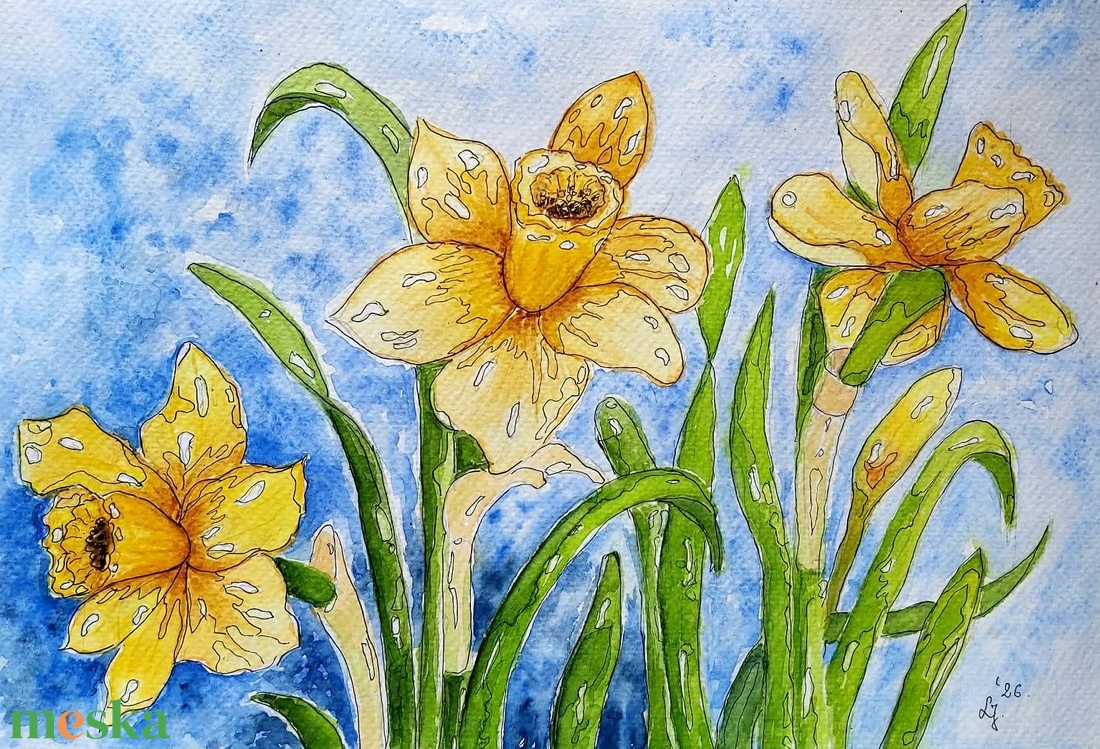 Nárciszok akvarell  - művészet - festmény - akvarell - Meska.hu