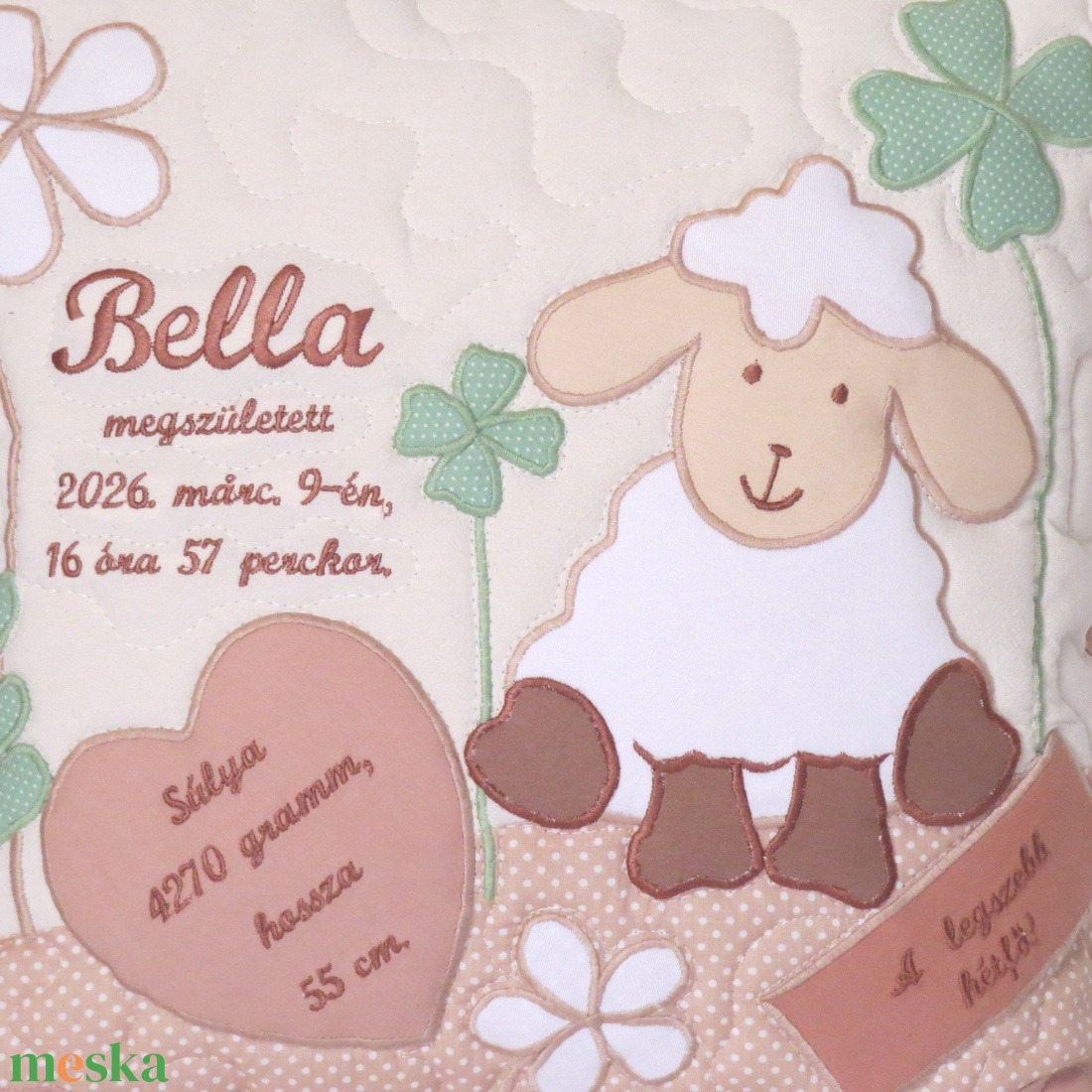 Születési emlék, emlékpárna, bárányos párna babaszületésre, babalátogatóra, névre szóló, egyedi - baba - mama - babaszoba dekoráció - gyerek díszpárna - Meska.hu