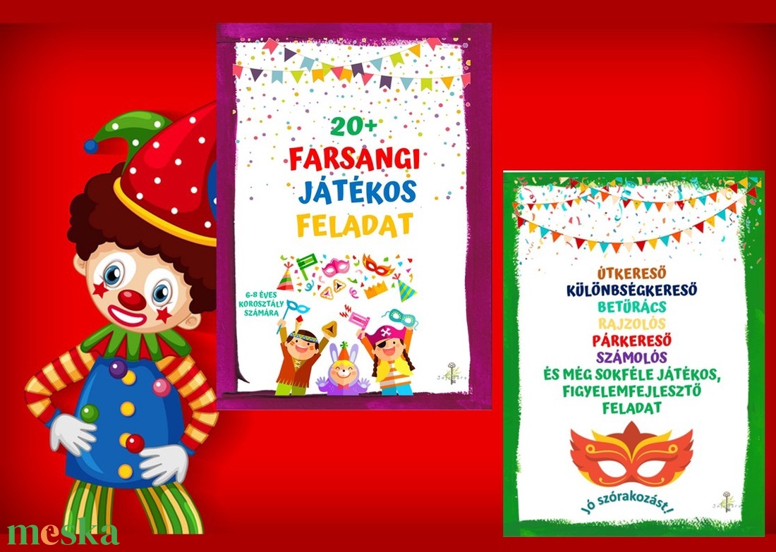 Farsangi játékos feladatlapok 6-8 éves korosztály számára - játék & sport - készségfejlesztő és logikai játék - oktató játékok - Meska.hu Farsangi játékos feladatlapok 6-8 éves korosztály számára - játék & sport - készségfejlesztő és logikai játék - oktató játékok - Meska.hu