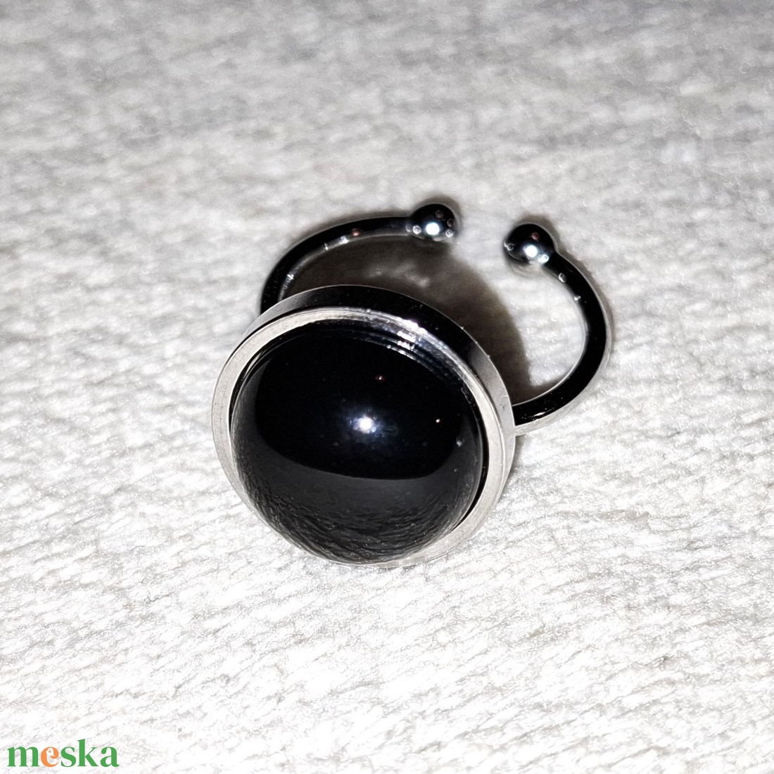 Ónix ásványköves rozsdamentes acél gyűrű - ékszer - gyűrű - kerek gyűrű - Meska.hu