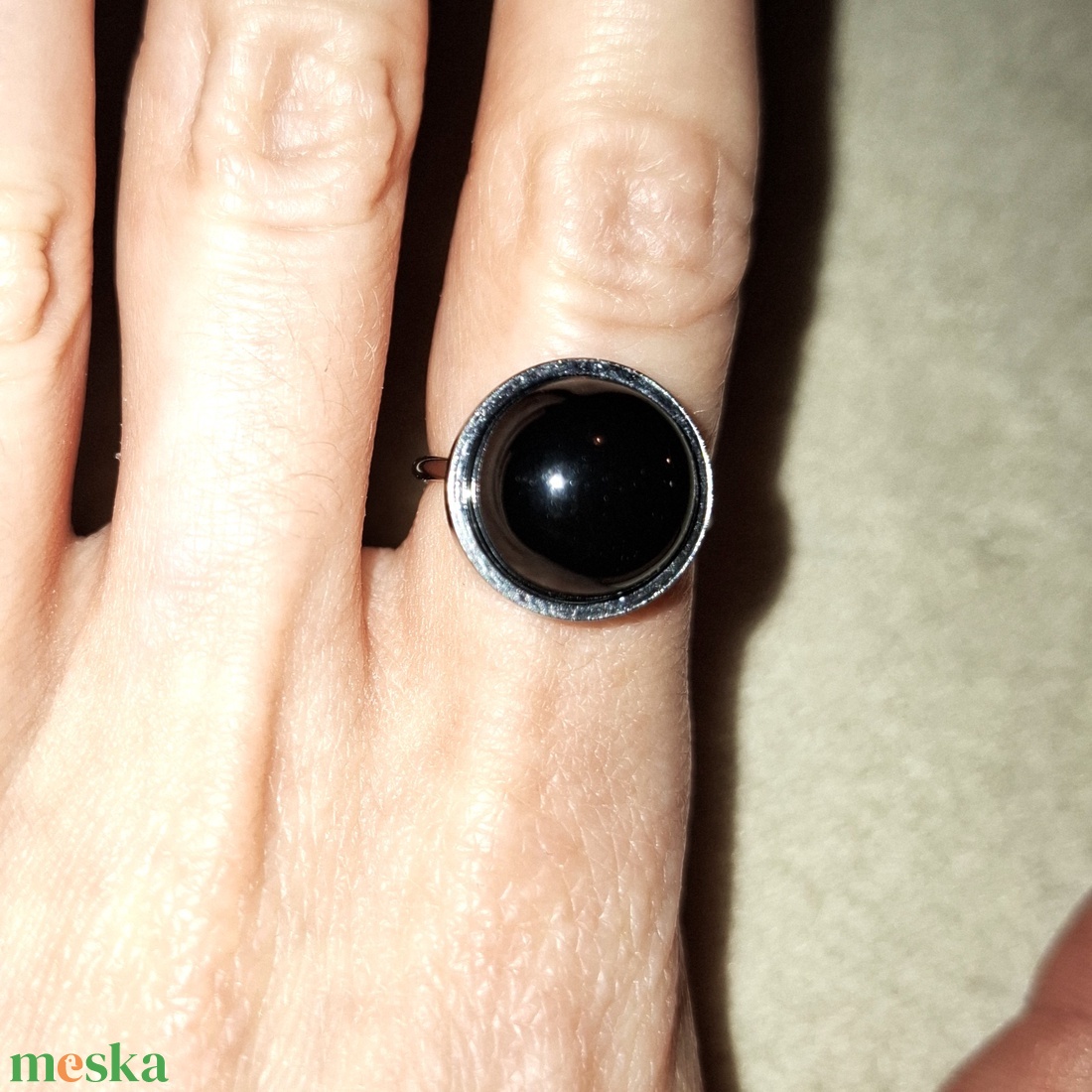 Ónix ásványköves rozsdamentes acél gyűrű - ékszer - gyűrű - kerek gyűrű - Meska.hu