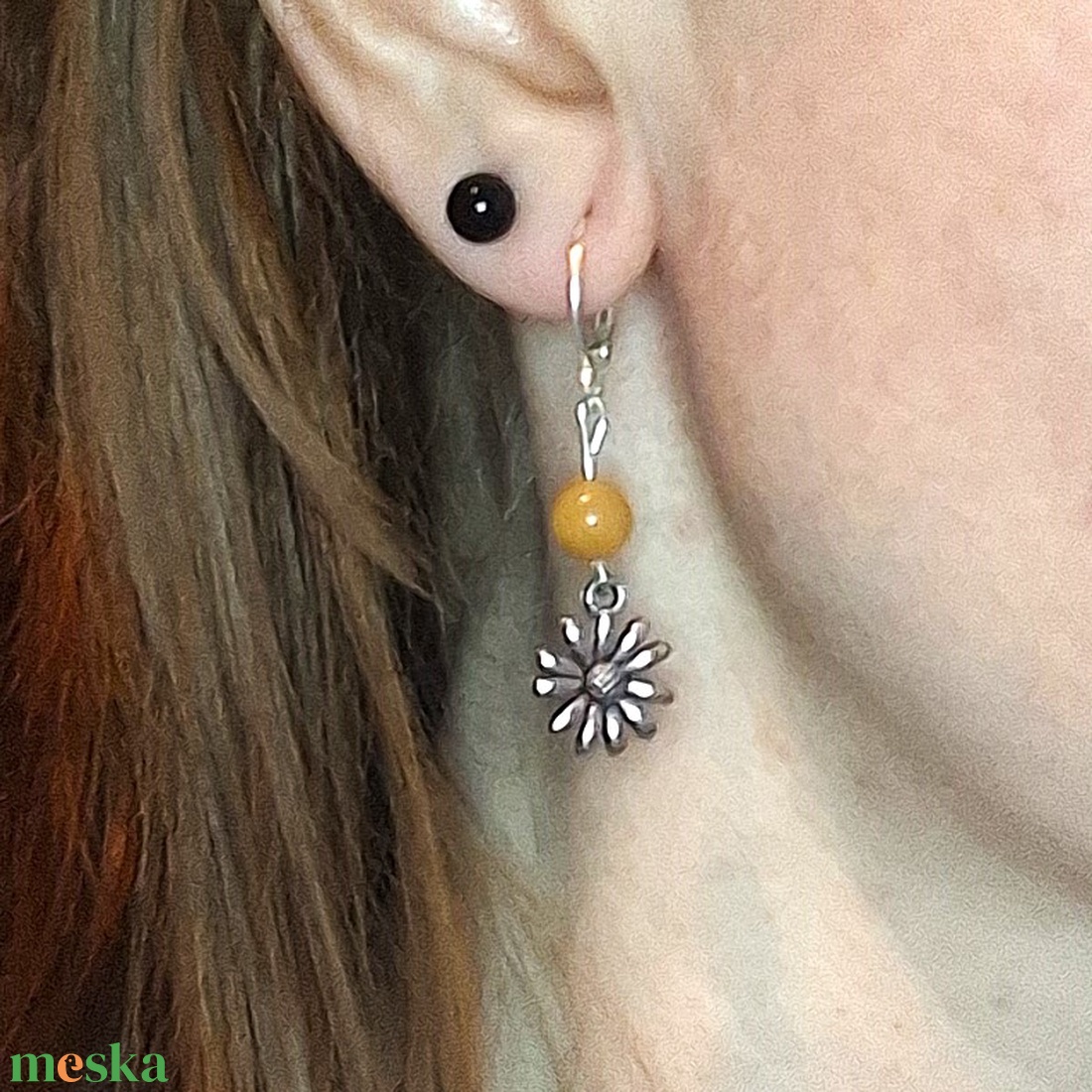 Virágos topáz ásvány fülbevaló - ékszer - fülbevaló - lógós kerek fülbevaló - Meska.hu