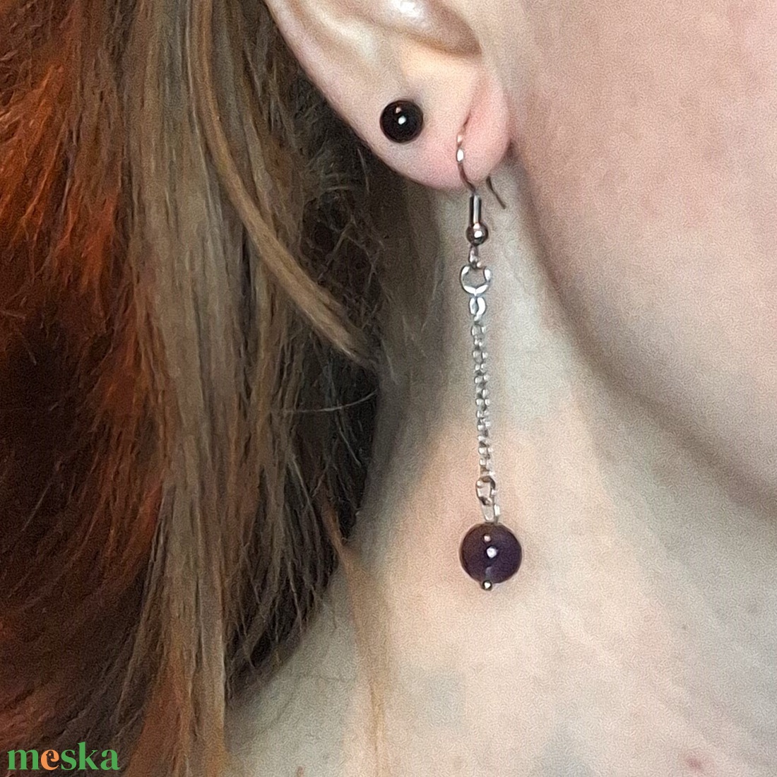 Ametiszt ásvány köves rozsdamentes acél fülbevaló - ékszer - fülbevaló - lógó fülbevaló - Meska.hu