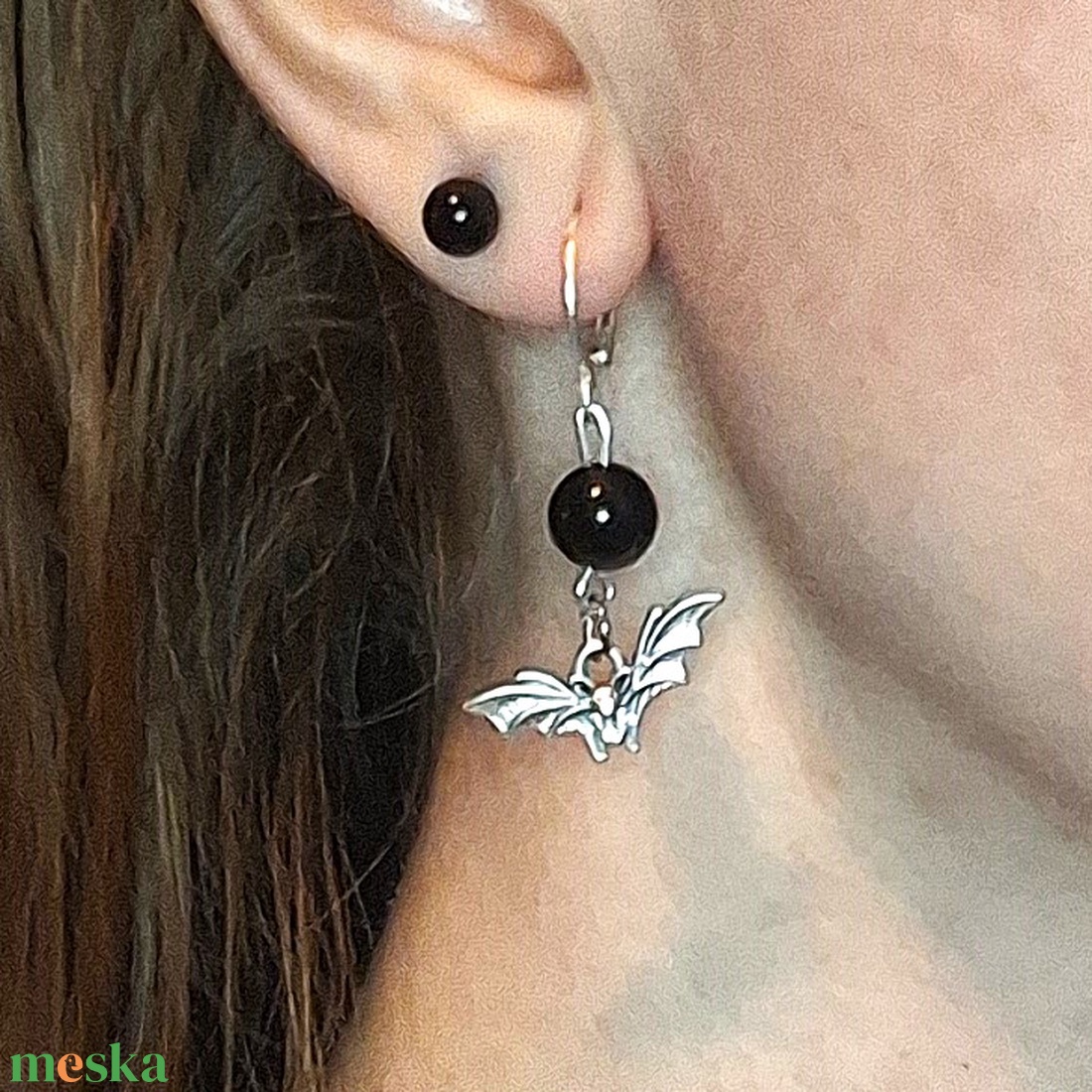 Denevéres obszidián ásvány fülbevaló - ékszer - fülbevaló - lógó fülbevaló - Meska.hu