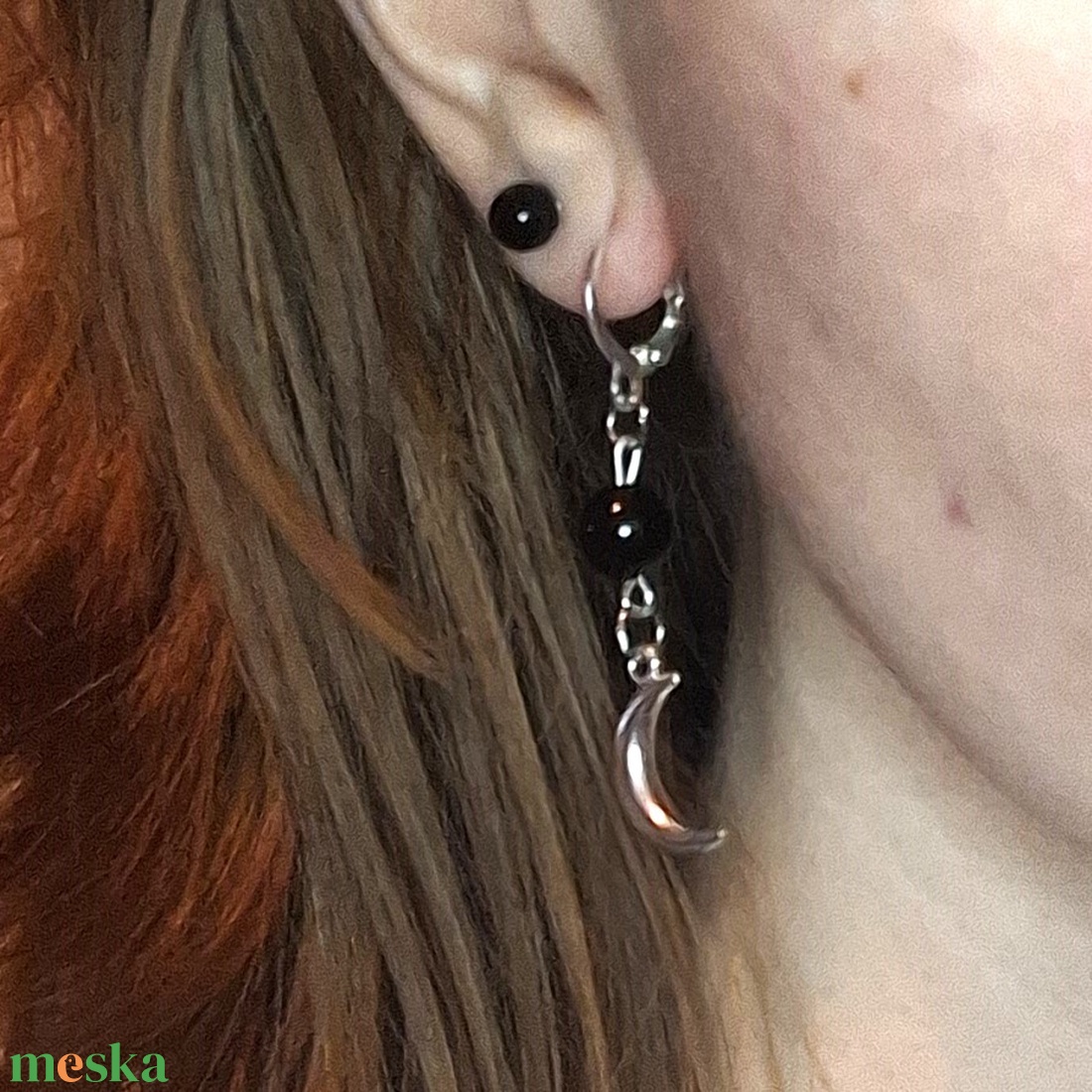 Holdas ónix ásvány fülbevaló - ékszer - fülbevaló - lógó fülbevaló - Meska.hu