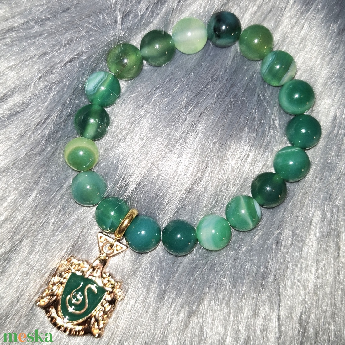 MARDEKÁR zöld achát ásványkarkötő Harry Potteres charmmal - ékszer - karkötő - ásványkarkötő - Meska.hu
