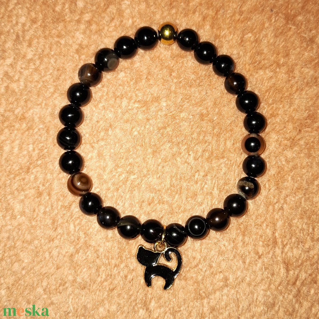 Macskás fekete achát ásványkarkötő - ékszer - karkötő - ásványkarkötő - Meska.hu