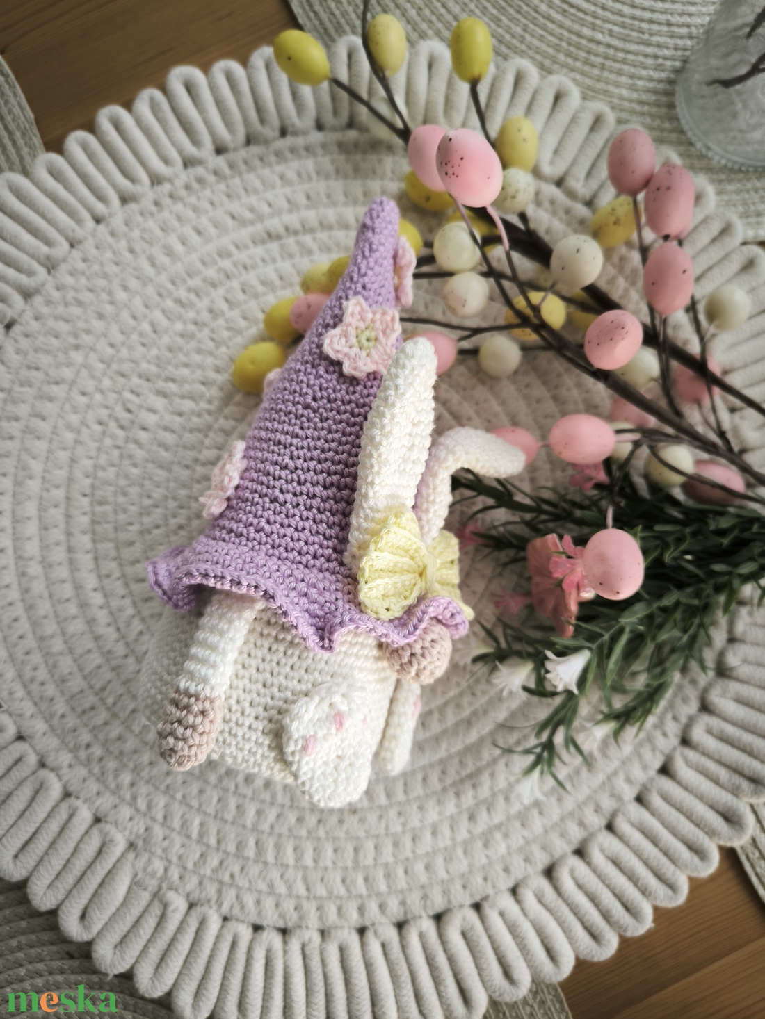 Horgolt nyuszis manó  - ünnepi díszek, dekorációk - húsvéti díszek és dekorációk - húsvéti asztaldíszek - Meska.hu