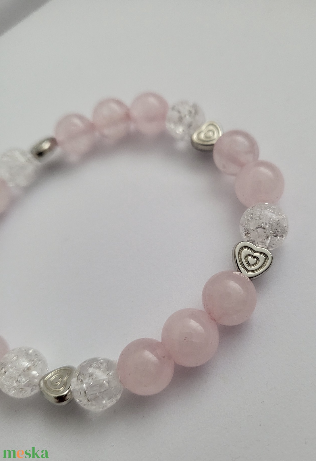 Rózsakvarc-hegyikristály ásványkarkötő - ékszer - karkötő - ásványkarkötő - Meska.hu