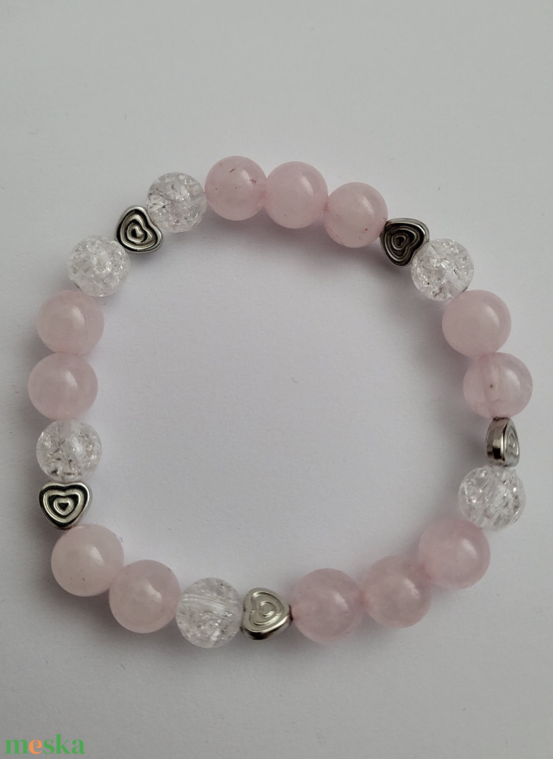 Rózsakvarc-hegyikristály ásványkarkötő - ékszer - karkötő - ásványkarkötő - Meska.hu