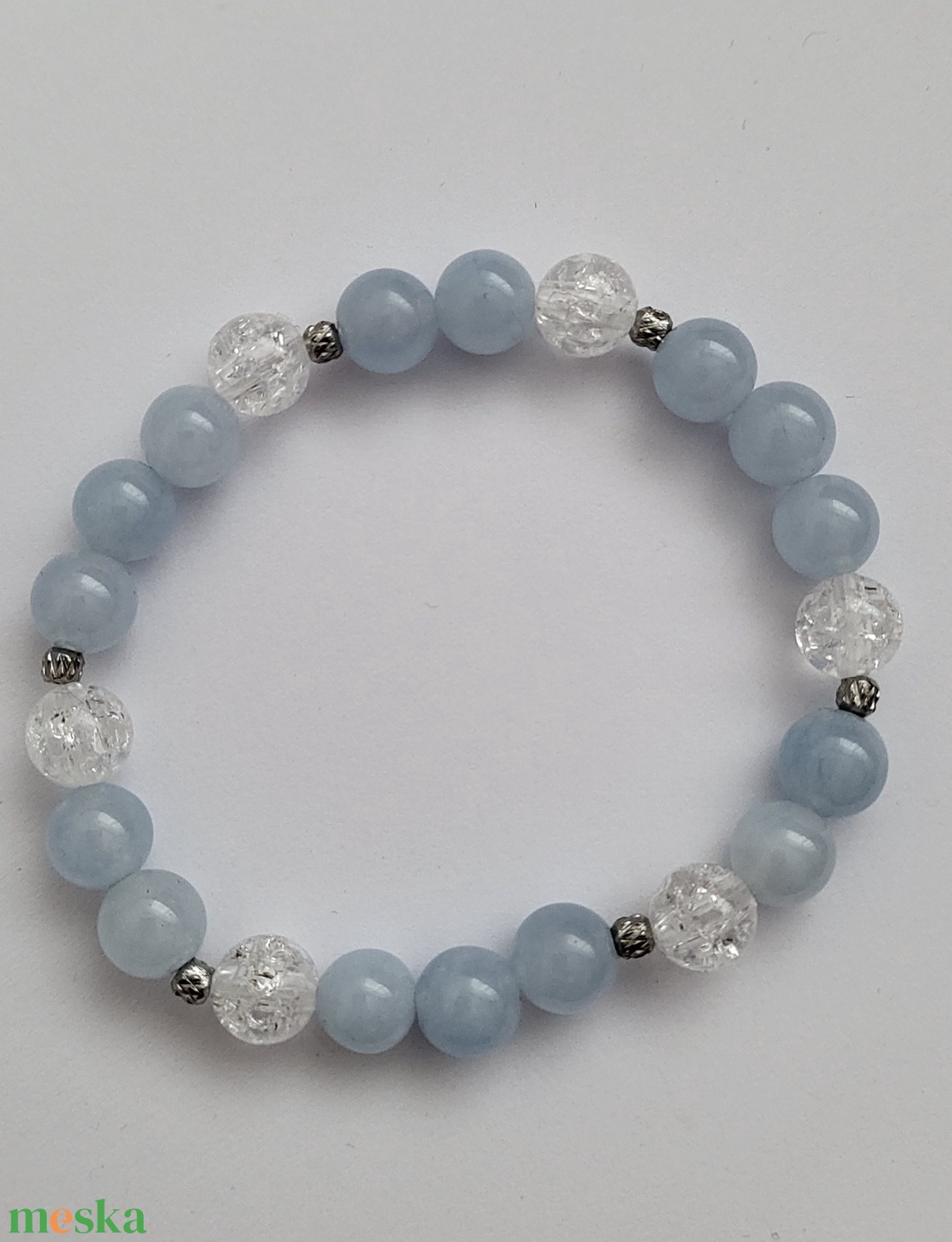 Kék kalcedon-hegyikristály ásványkarkötő - ékszer - karkötő - ásványkarkötő - Meska.hu