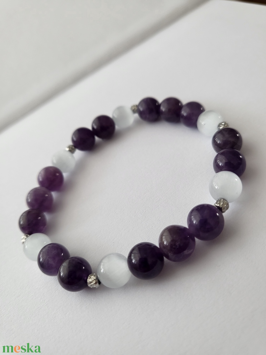 Ametiszt-szelenit ásványkarkötő - ékszer - karkötő - ásványkarkötő - Meska.hu