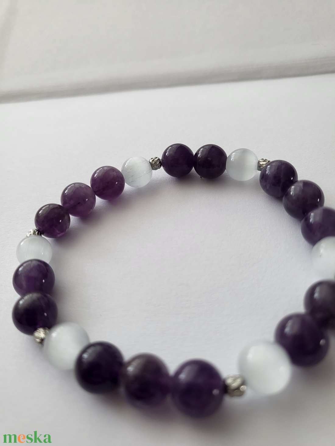 Ametiszt-szelenit ásványkarkötő - ékszer - karkötő - ásványkarkötő - Meska.hu
