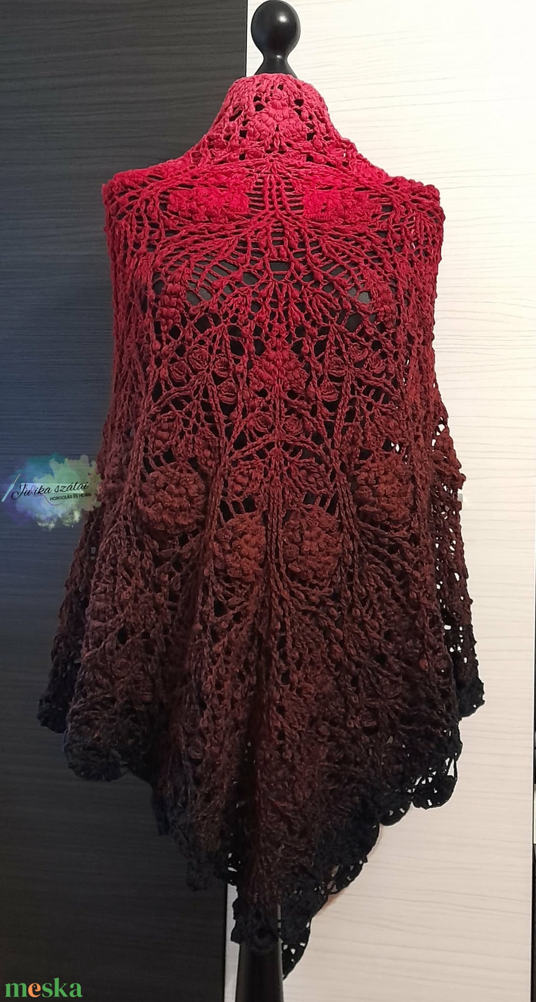 Rubin rózsa egyedi nagy horgolt kendő - ruha & divat - sál, sapka, kendő - vállkendő - Meska.hu