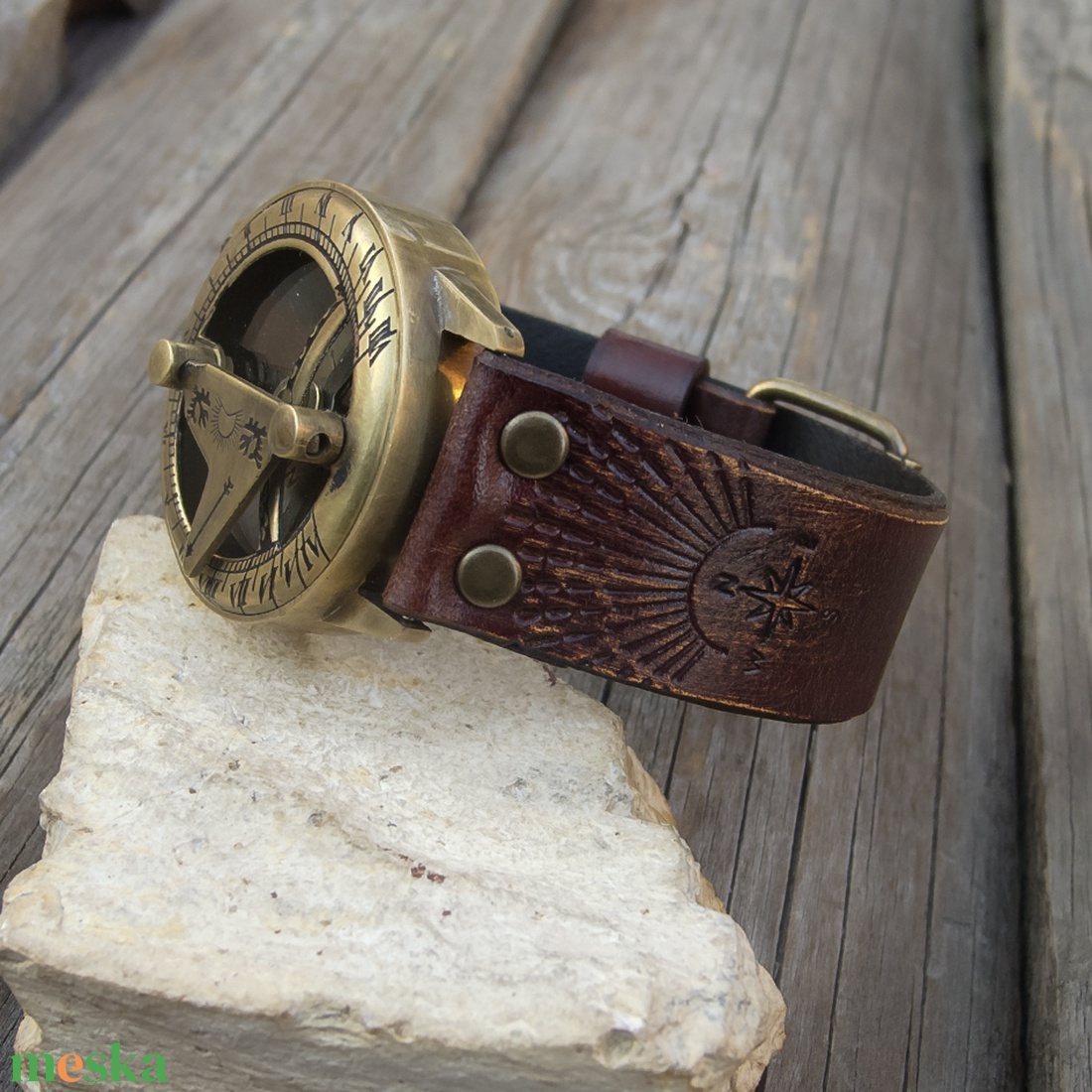 Férfi karóra, Napóra és iránytű karóra, Antik bronz napóra, A természet szerelmeseinek! -  - Meska.hu