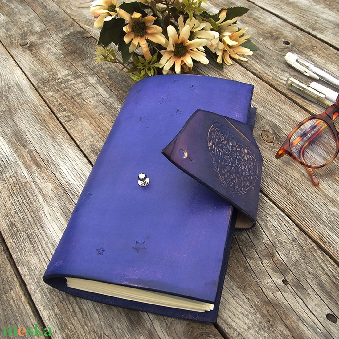 Kékeslila újratölthető gyűrűs napló, Iratgyüjtő, Bőr utazónapló,  Gyűrűs napló, emlékkönyv, Újratölthető - otthon & életmód - papír, írószer - jegyzetfüzet & napló - Meska.hu