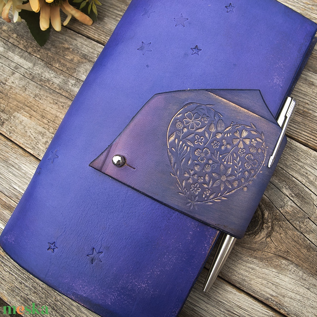 Kékeslila újratölthető gyűrűs napló, Iratgyüjtő, Bőr utazónapló,  Gyűrűs napló, emlékkönyv, Újratölthető - otthon & életmód - papír, írószer - jegyzetfüzet & napló - Meska.hu