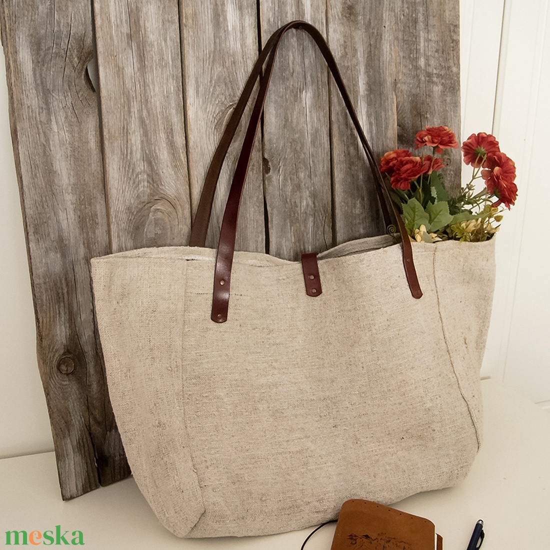 Női vászon táska, Régi gabonazsákos nagy méretű táska, Utazó táska, Kézi táska, Shopper táska, Strandtáska - táska & tok - bevásárlás & shopper táska - shopper, textiltáska, szatyor - Meska.hu