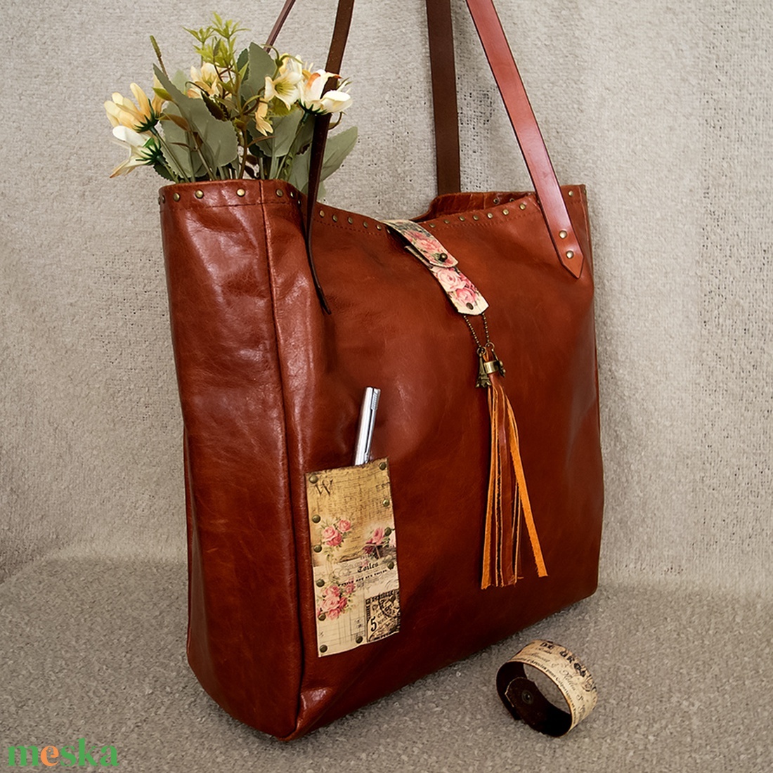 Női bőr táska, Valódi bőr válltáska, Nagy shopper táska, Francia stílusú női táska - táska & tok - kézitáska & válltáska - nagy pakolós táska - Meska.hu