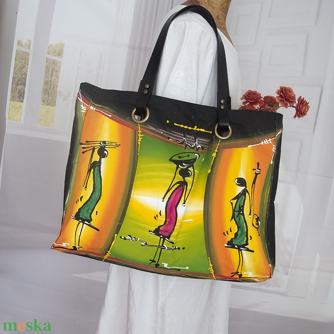 Festmény táska, Női Afrika táska, Akril festmény táska, Nagy pakolós táska, A hordható művészet - táska & tok - kézitáska & válltáska - nagy pakolós táska - Meska.hu
