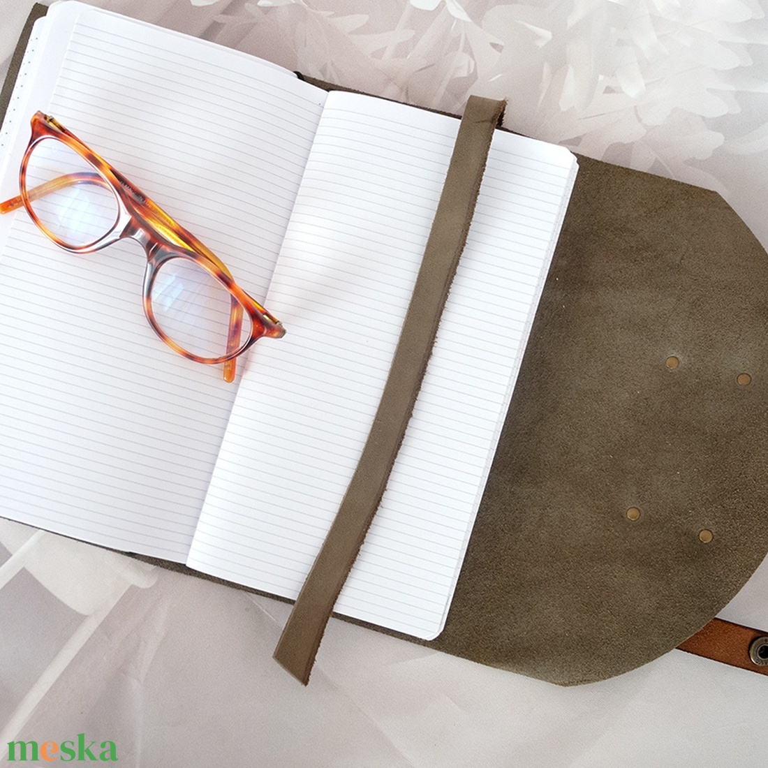 Főnix madaras olasz nyitható khaki színű nubuk bőr napló, Újratölthető nyitható-zárható notebook - otthon & életmód - papír, írószer - jegyzetfüzet & napló - Meska.hu