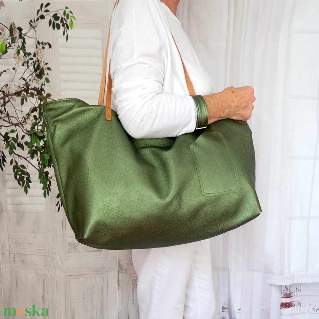 Olasz borjúbőr válltáska, Nagy méretű borjúbőr shopper - táska & tok - kézitáska & válltáska - nagy pakolós táska - Meska.hu