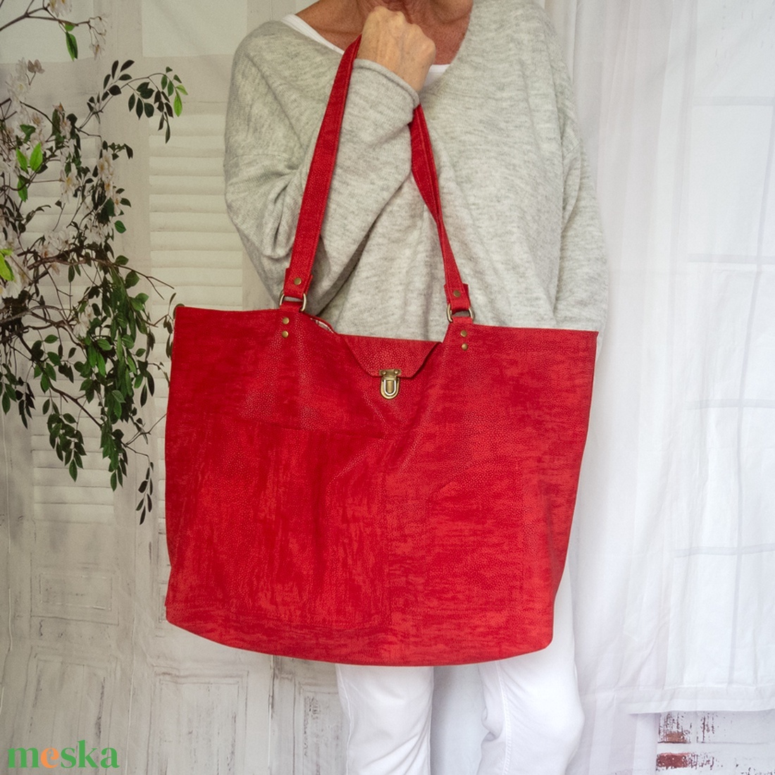 Hatalmas olasz valódi bőr válltáska, Olasz marhabőr shopper szemüvegtartóval - táska & tok - kézitáska & válltáska - nagy pakolós táska - Meska.hu