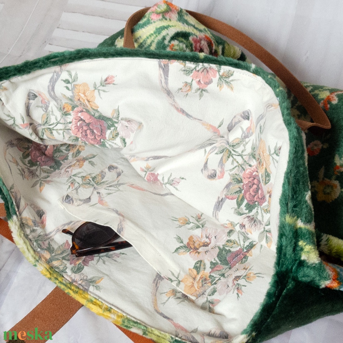 Extra nagy egzotikus szőnyegtáska, Virágmintás szőnyeg válltáska, Puha és bársonyos szőnyegtáska - táska & tok - kézitáska & válltáska - nagy pakolós táska - Meska.hu