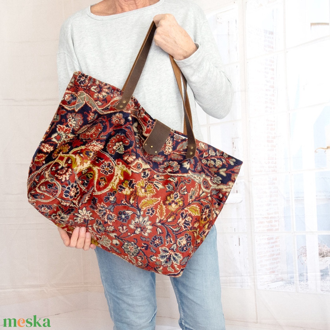 Nagy méretű perzsa mintás szőnyegtáska, Egzotikus bársony szőnyegtáska - táska & tok - kézitáska & válltáska - nagy pakolós táska - Meska.hu
