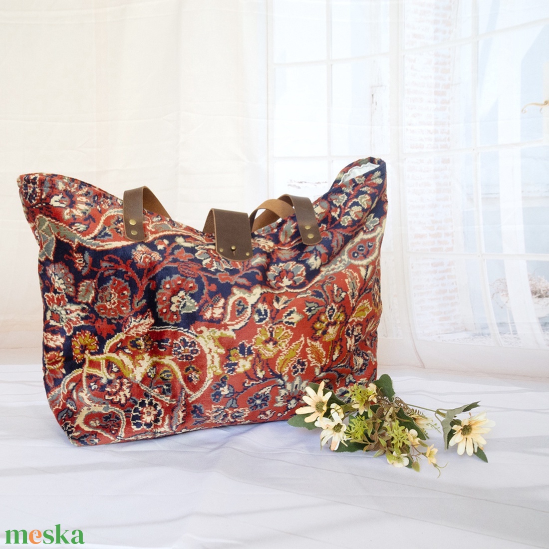 Nagy méretű perzsa mintás szőnyegtáska, Egzotikus bársony szőnyegtáska - táska & tok - kézitáska & válltáska - nagy pakolós táska - Meska.hu