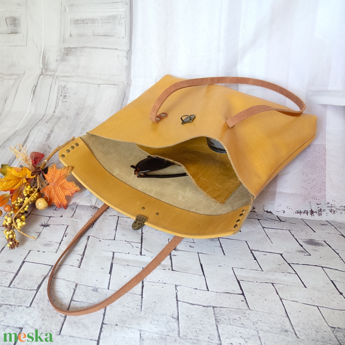 Sárga marhabőr válltáska, Messenger táska,  Marhabőr tablet táska, MacBook tok - táska & tok - ebook & tablet tok - Meska.hu
