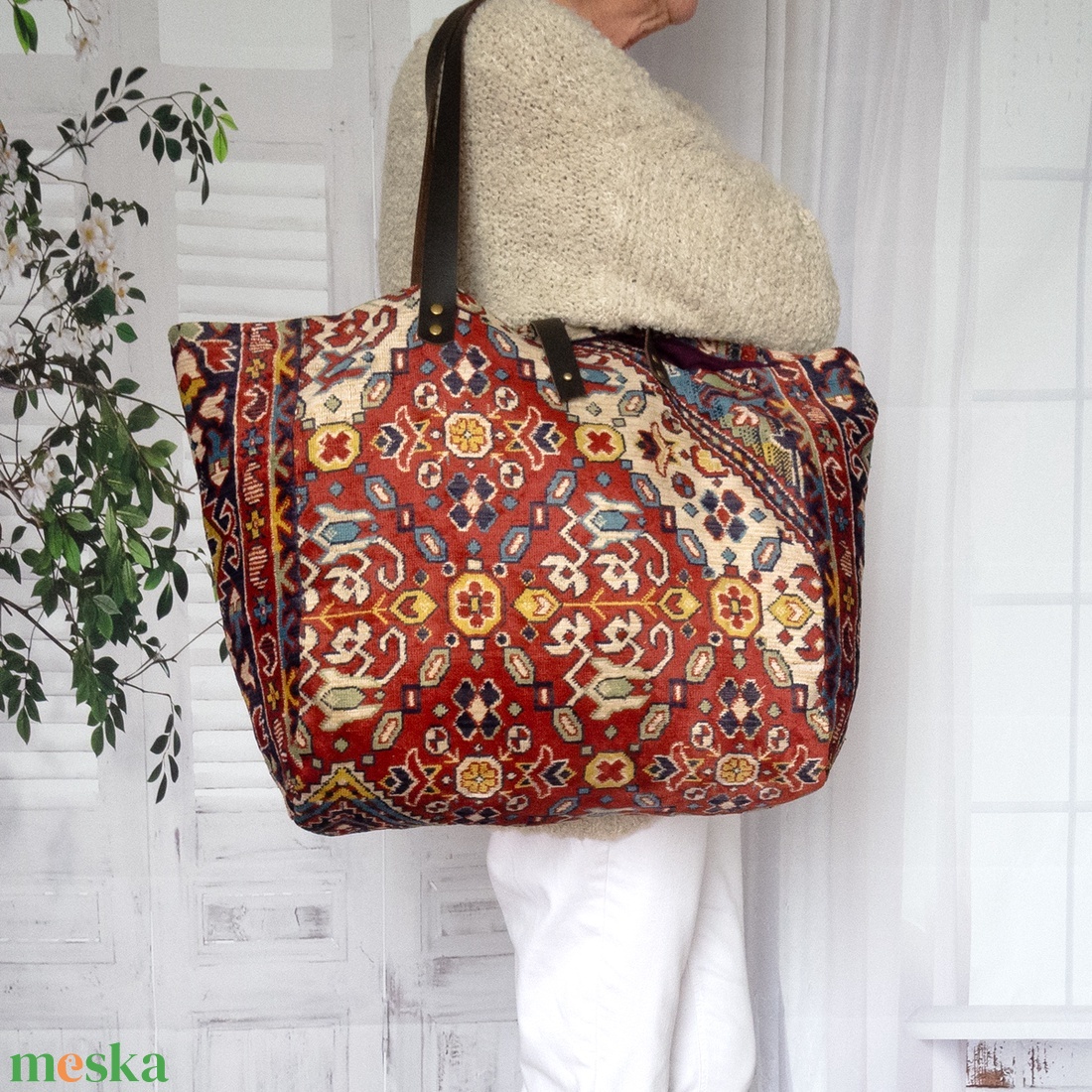 Nagy méretű perzsa mintás szőnyegtáska, Puha bársonyos, strapabíró - táska & tok - kézitáska & válltáska - nagy pakolós táska - Meska.hu