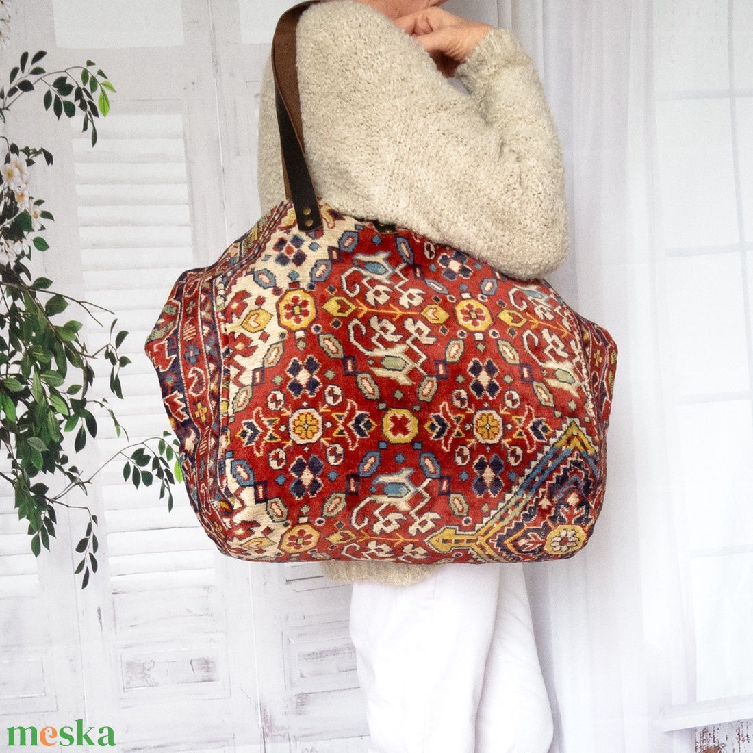 Nagy méretű perzsa mintás szőnyegtáska, Puha bársonyos, strapabíró - táska & tok - kézitáska & válltáska - nagy pakolós táska - Meska.hu