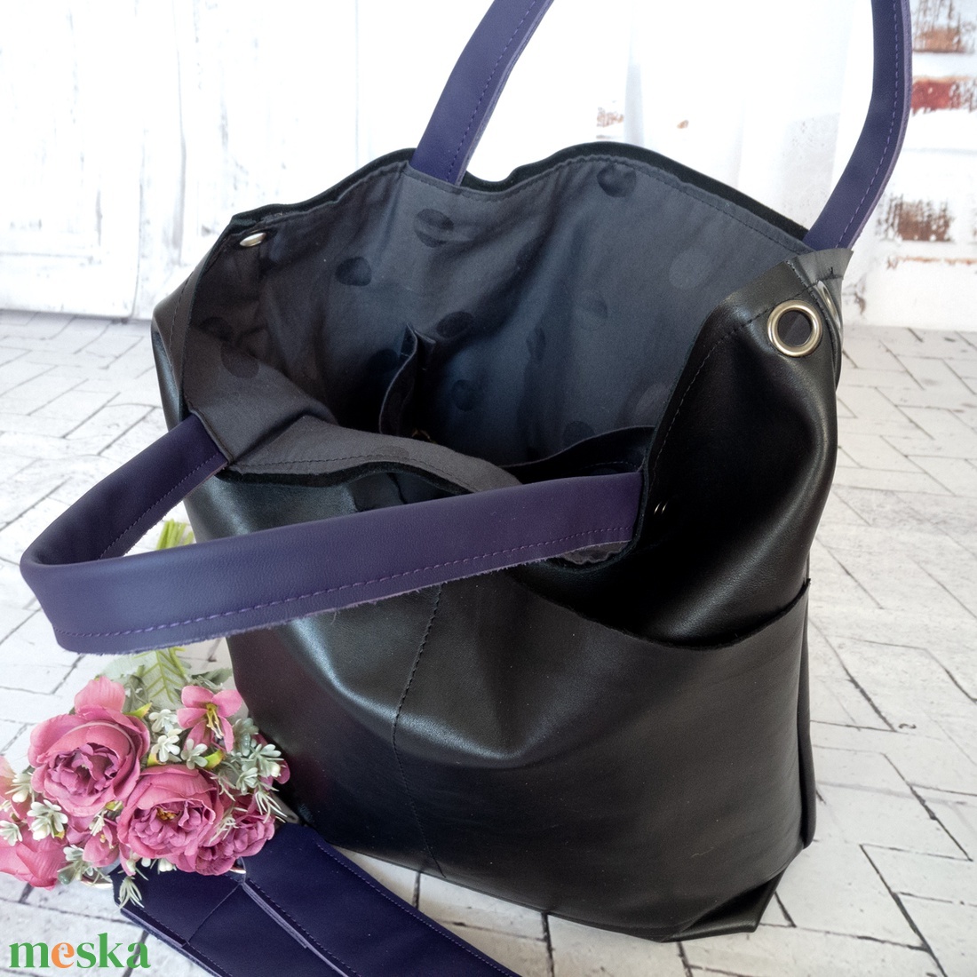 Fekete puha valódi bőr táska - táska & tok - kézitáska & válltáska - nagy pakolós táska - Meska.hu