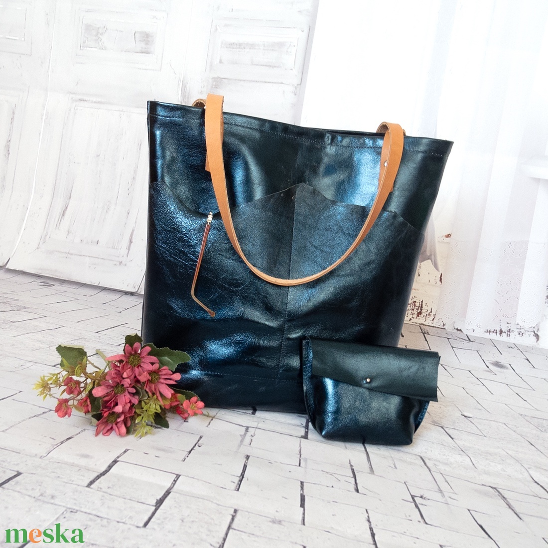 Metál borjúbőr válltáska - táska & tok - kézitáska & válltáska - nagy pakolós táska - Meska.hu