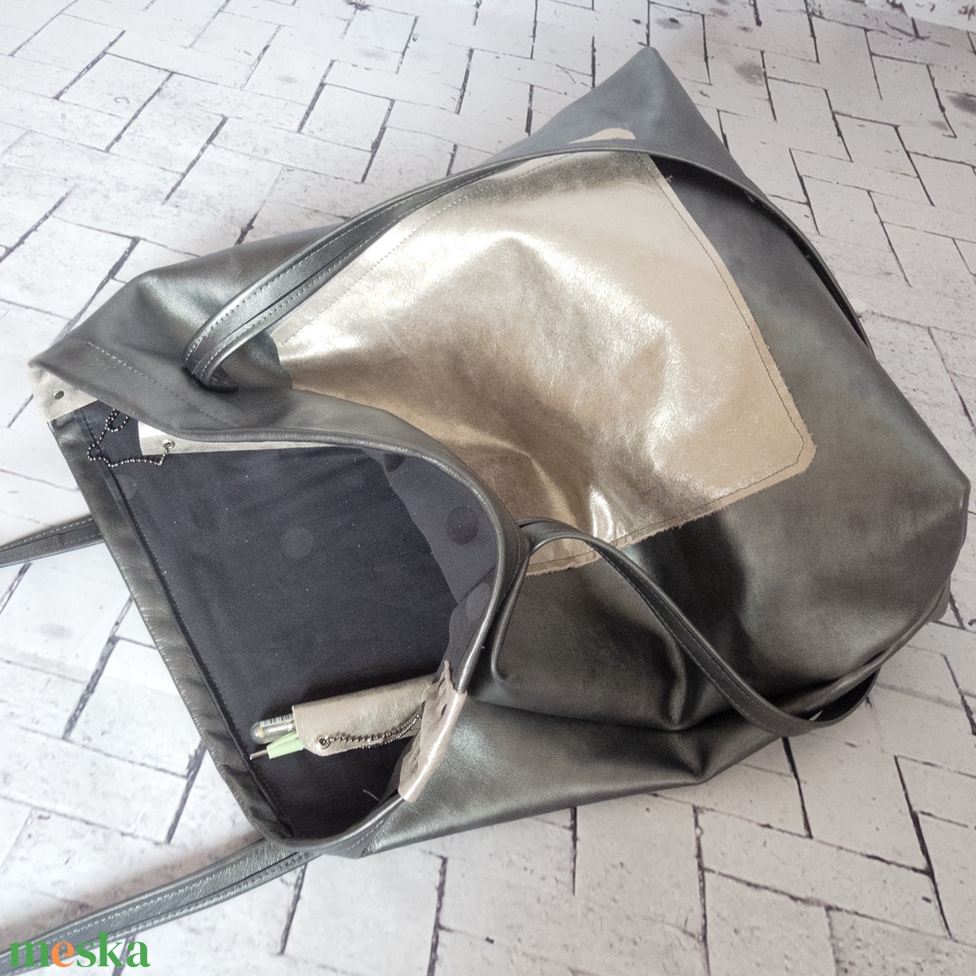 Antracit színű Olasz bőr táska szemüvegtokkal és tolltartóval - táska & tok - kézitáska & válltáska - nagy pakolós táska - Meska.hu