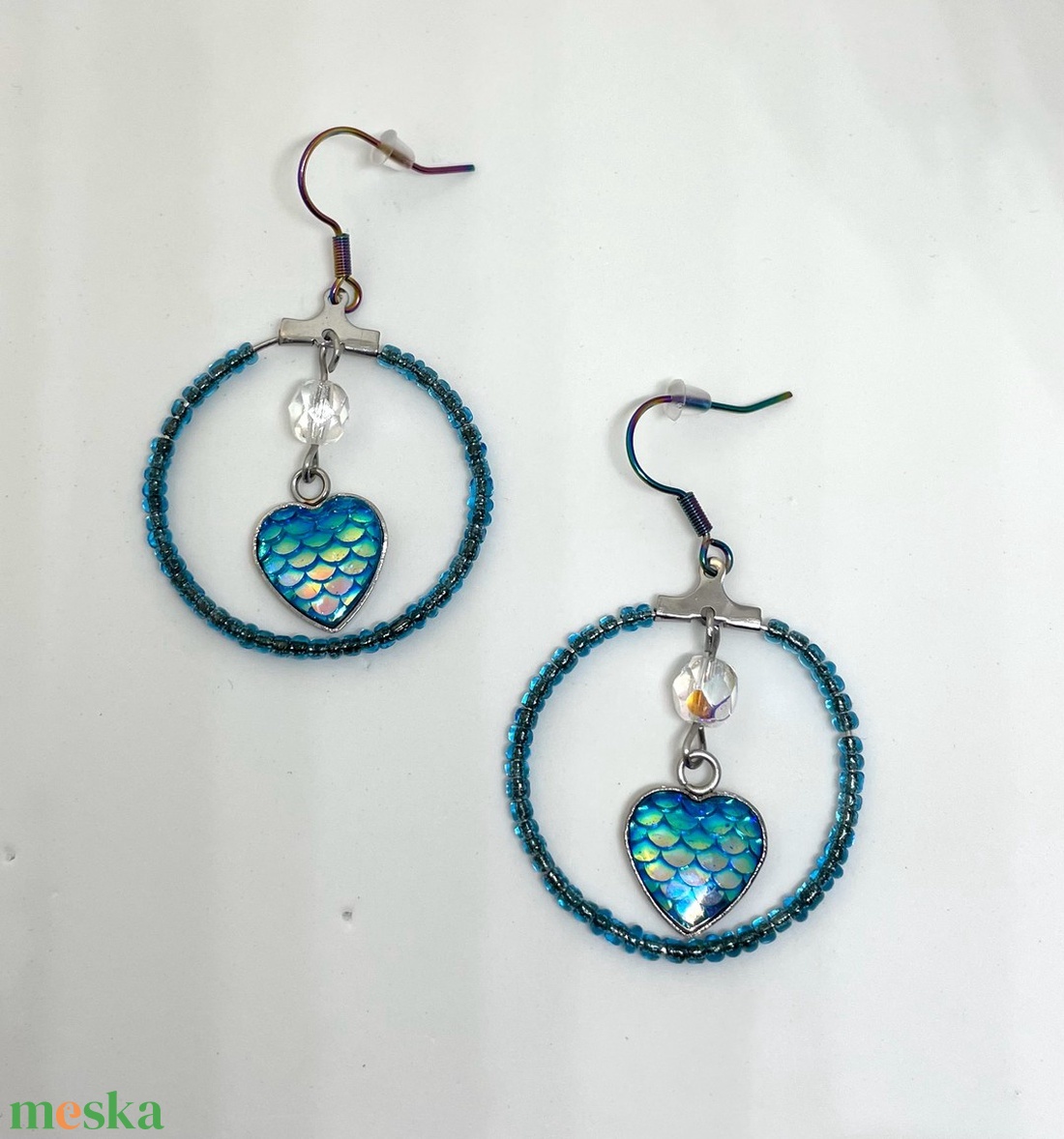 Mermaid Heart - Karika fülbevaló medállal - ékszer - fülbevaló - lógós kerek fülbevaló - Meska.hu