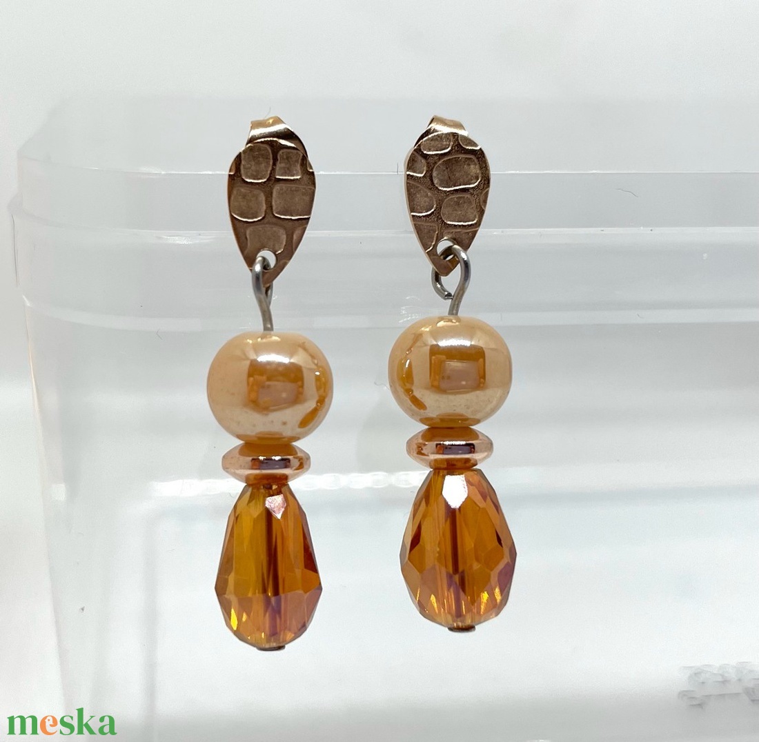 Pretty Amber - Üveggyöngy fülbevaló - ékszer - fülbevaló - lógó csepp fülbevaló - Meska.hu Pretty Amber - Üveggyöngy fülbevaló - ékszer - fülbevaló - lógó csepp fülbevaló - Meska.hu