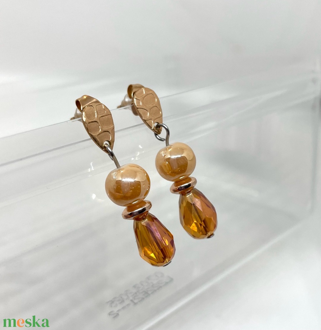 Pretty Amber - Üveggyöngy fülbevaló - ékszer - fülbevaló - lógó csepp fülbevaló - Meska.hu Pretty Amber - Üveggyöngy fülbevaló - ékszer - fülbevaló - lógó csepp fülbevaló - Meska.hu