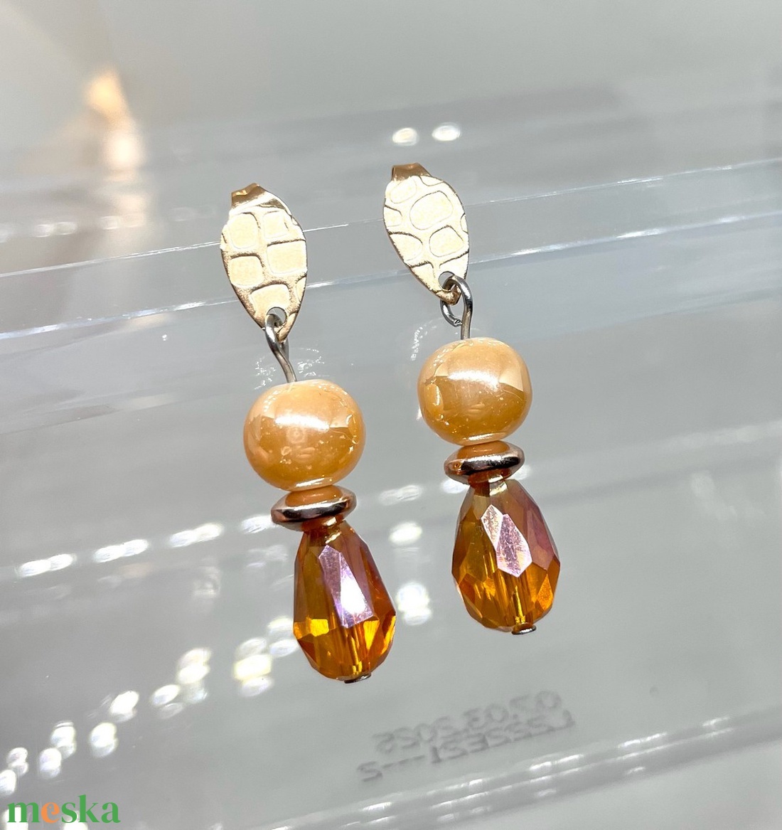 Pretty Amber - Üveggyöngy fülbevaló - ékszer - fülbevaló - lógó csepp fülbevaló - Meska.hu Pretty Amber - Üveggyöngy fülbevaló - ékszer - fülbevaló - lógó csepp fülbevaló - Meska.hu