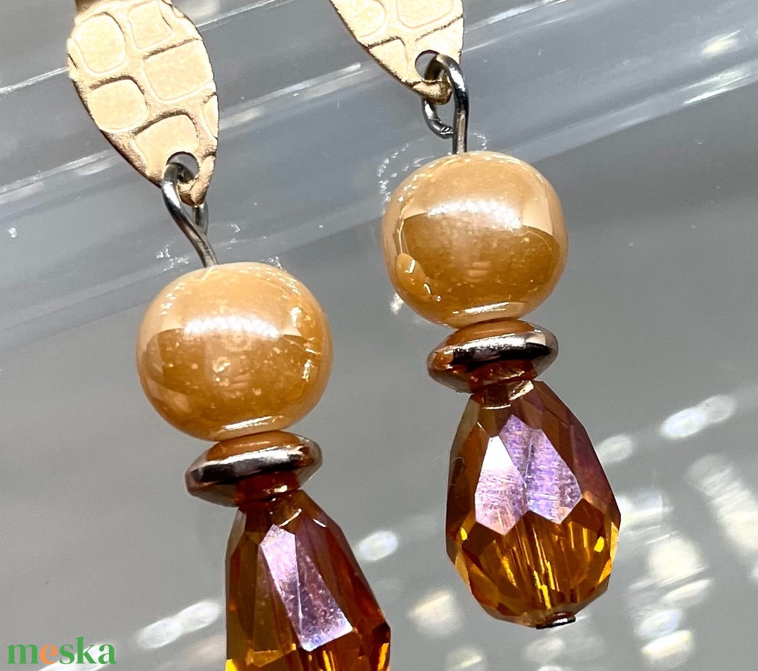 Pretty Amber - Üveggyöngy fülbevaló - ékszer - fülbevaló - lógó csepp fülbevaló - Meska.hu Pretty Amber - Üveggyöngy fülbevaló - ékszer - fülbevaló - lógó csepp fülbevaló - Meska.hu