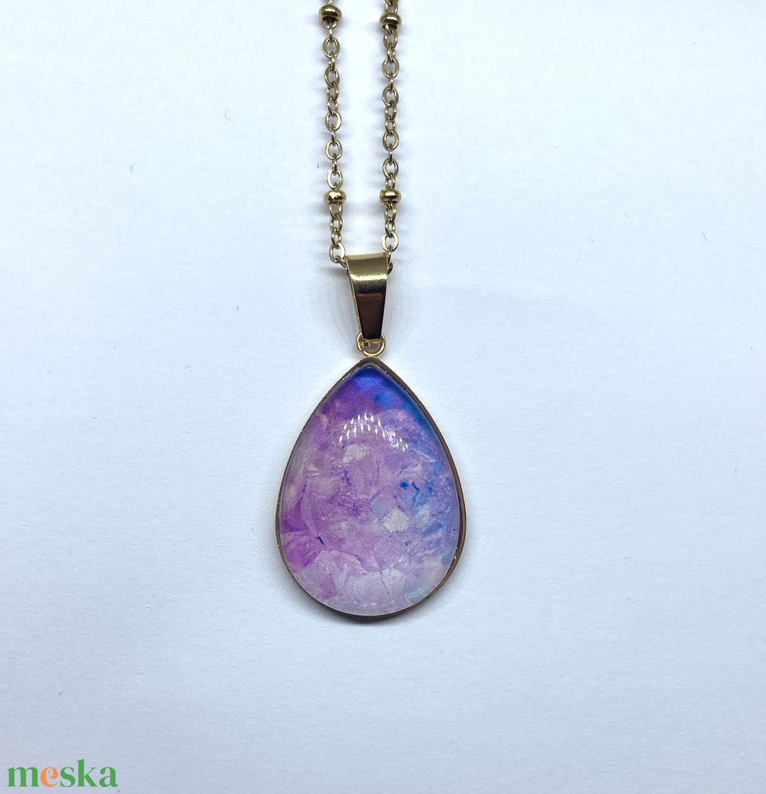Lilac Drop - Nyaklánc üveglencsés medállal - ékszer - nyaklánc - medálos nyaklánc - Meska.hu