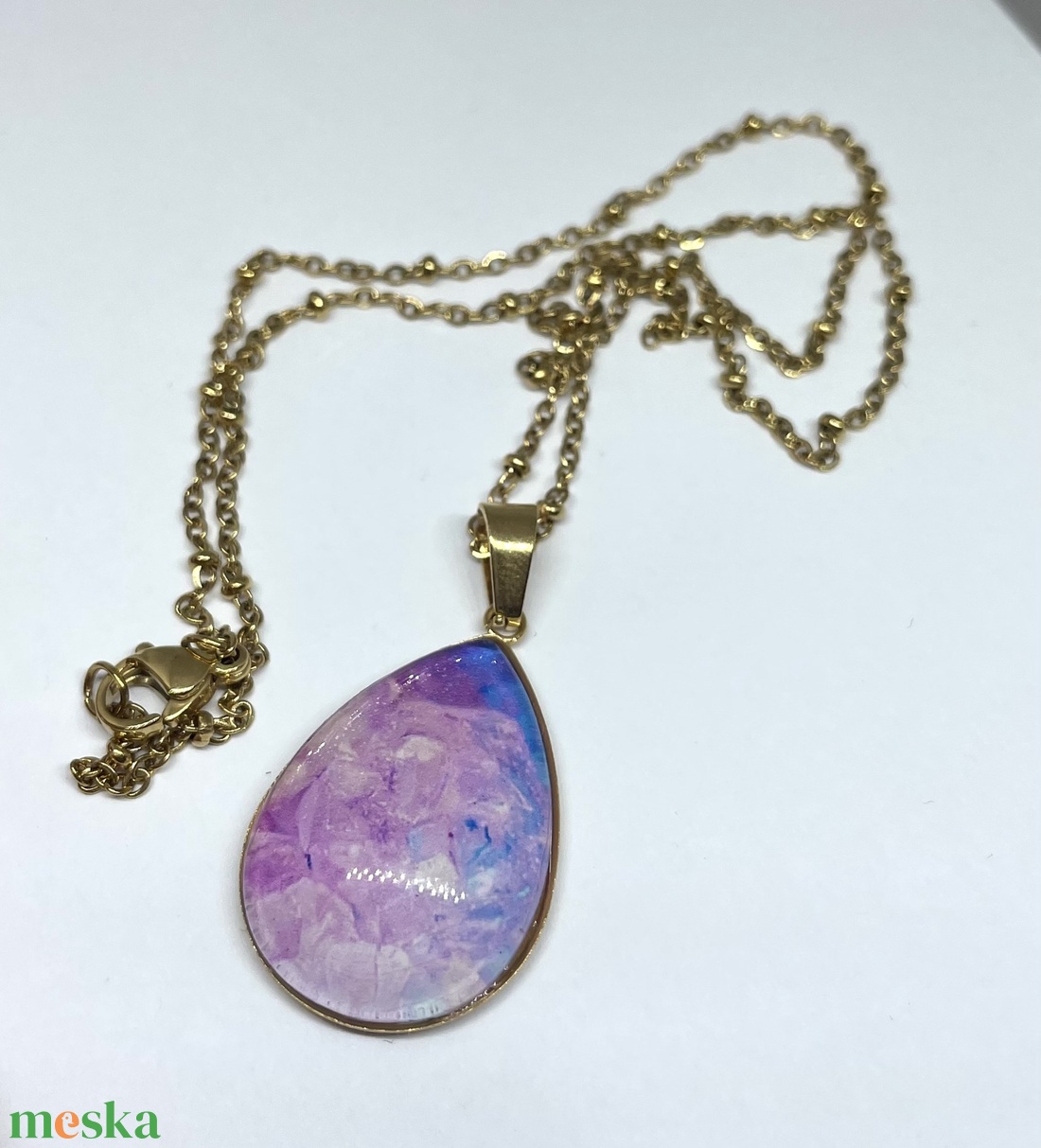 Lilac Drop - Nyaklánc üveglencsés medállal - ékszer - nyaklánc - medálos nyaklánc - Meska.hu