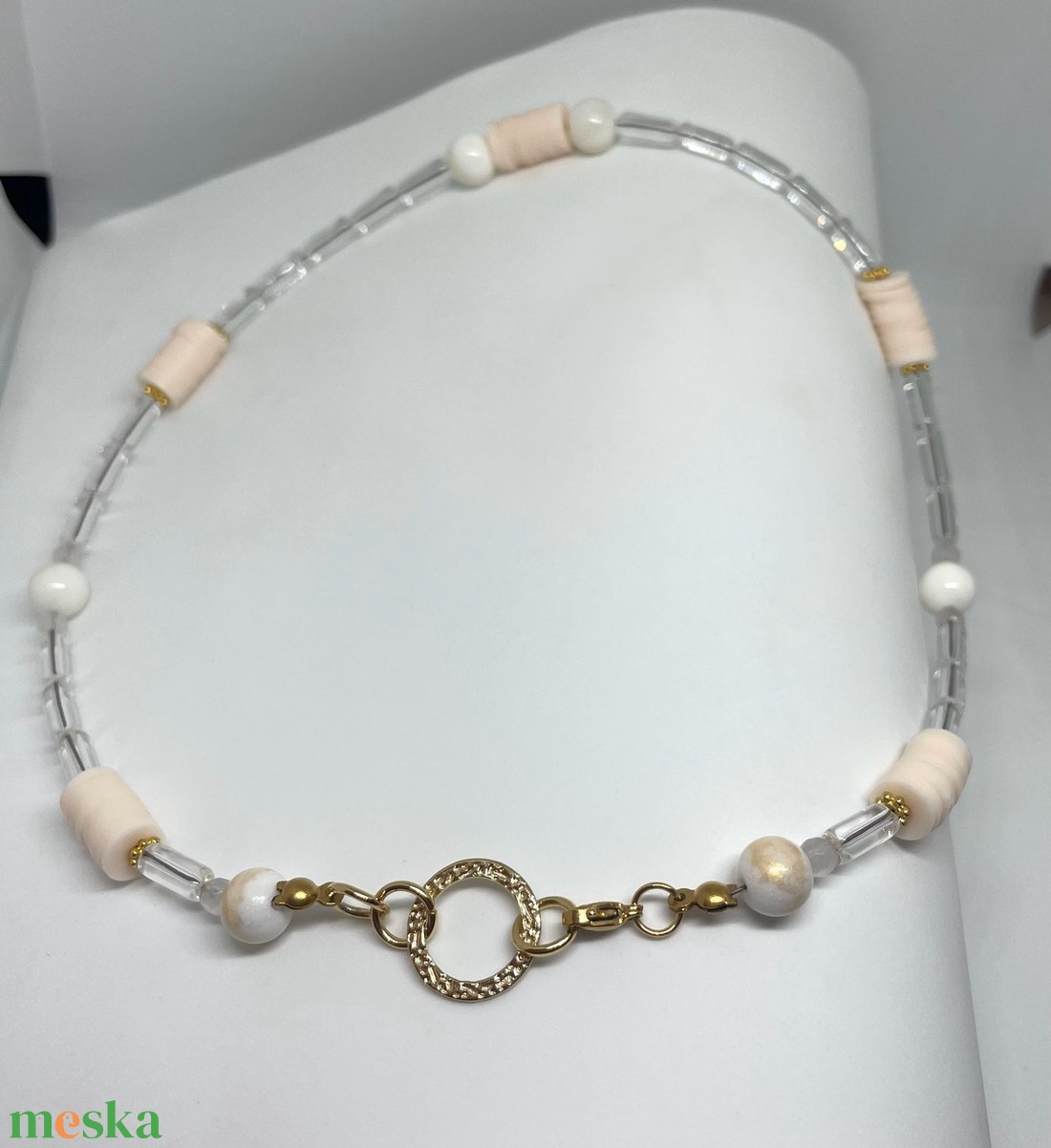 White and Gold - Üveg-, és ásványgyöngy nyaklánc akciós termékkép 1